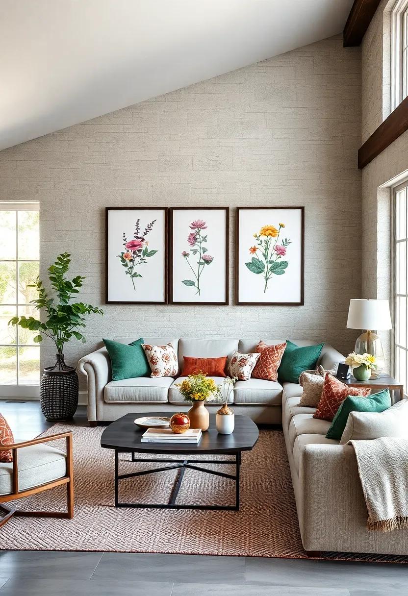 Soft Lighting: Use soft, ambient lighting to highlight your prints, ensuring they capture attention without overwhelming the living room’s atmosphere