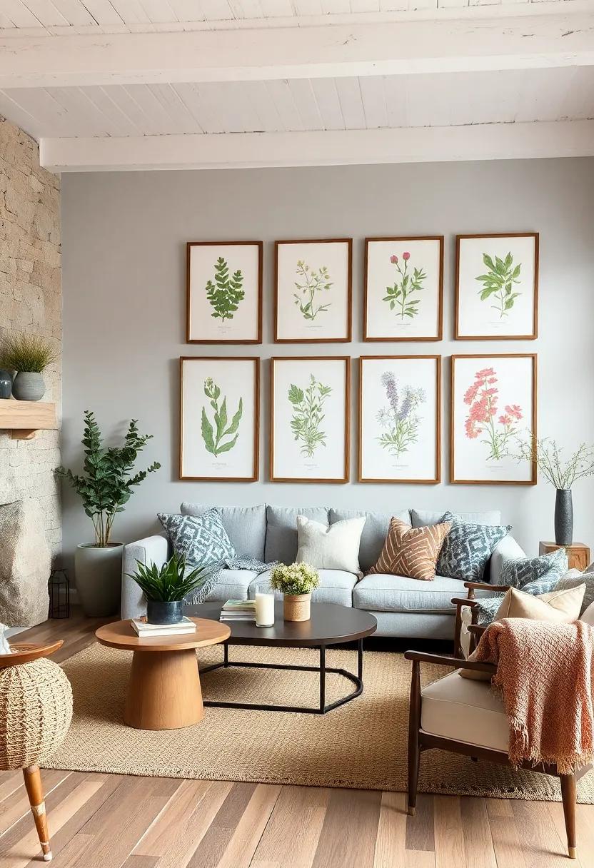Thematic Groupings: Group prints by theme, such as kitchen herbs or wildflowers, by displaying them together to create a themed storytelling experience