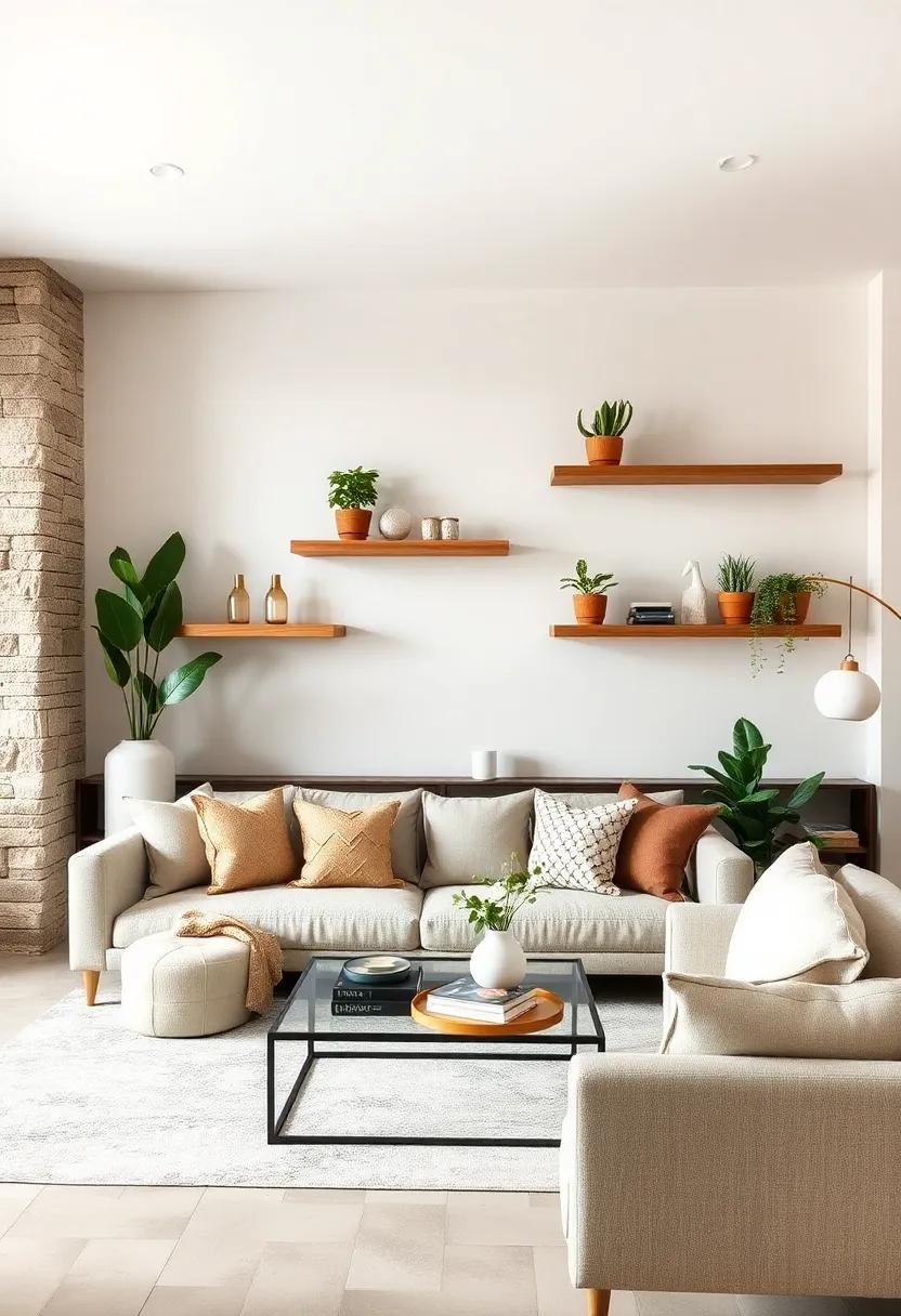 Incorporate Floating Shelves: Use minimalist wooden shelves to display plants and carefully chosen ‍decor items, ‍keeping the look airy and open