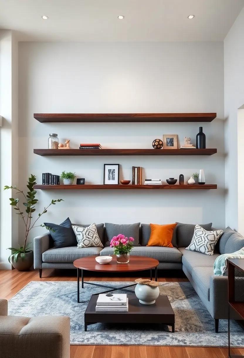 High Contrast‍ Wonders: Dark wood shelves against light walls create a stunning visual effect, ⁣making your⁣ decor pop and adding a dramatic flair