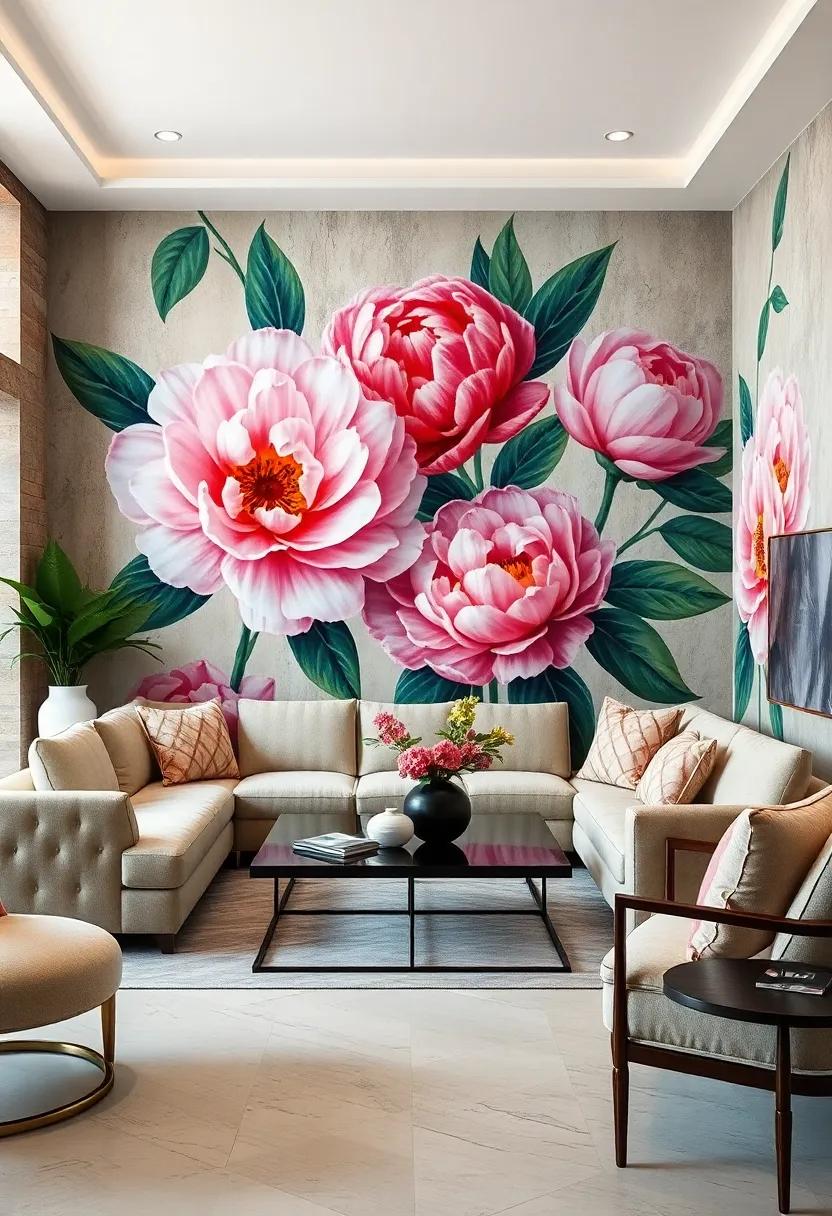 Bold Peonies: Make a statement with large-scale peony prints that fill the room with opulence and make every visit unforgettable