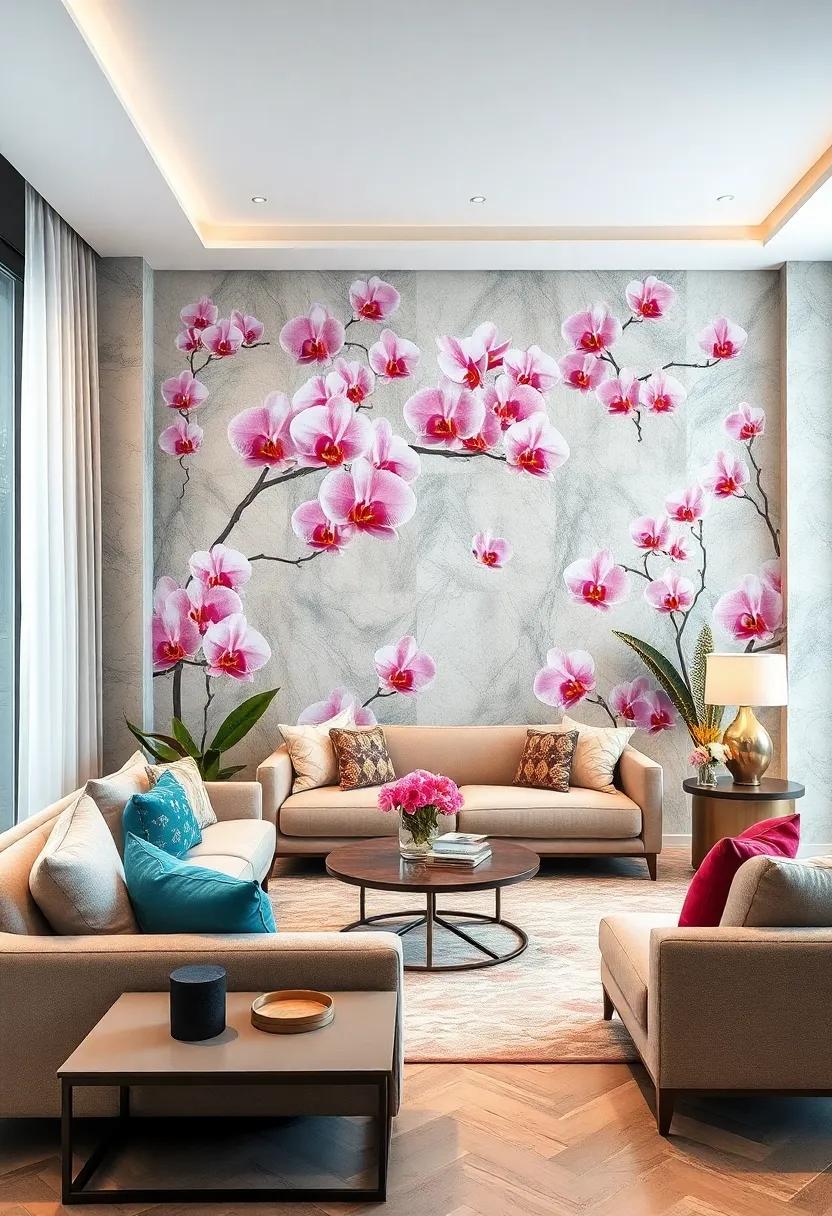 Elegant Orchids: Elevate your interior with the sophistication of orchid motifs, adding a luxe touch to your decor without overpowering the space