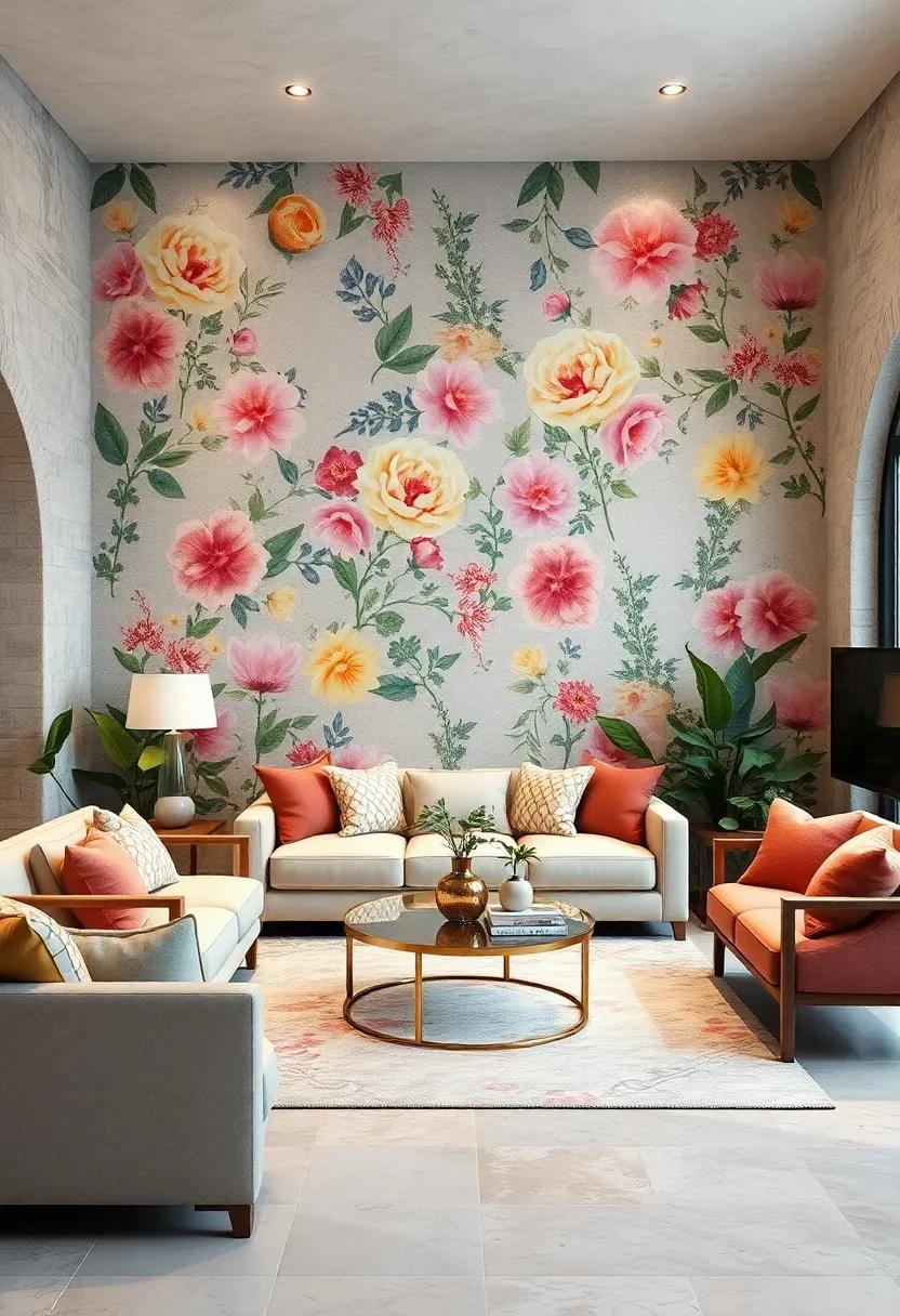 Ethereal Fairy Garden: Create a whimsical experience with floral patterns that bring about the enchantment of a fairy garden to your living room