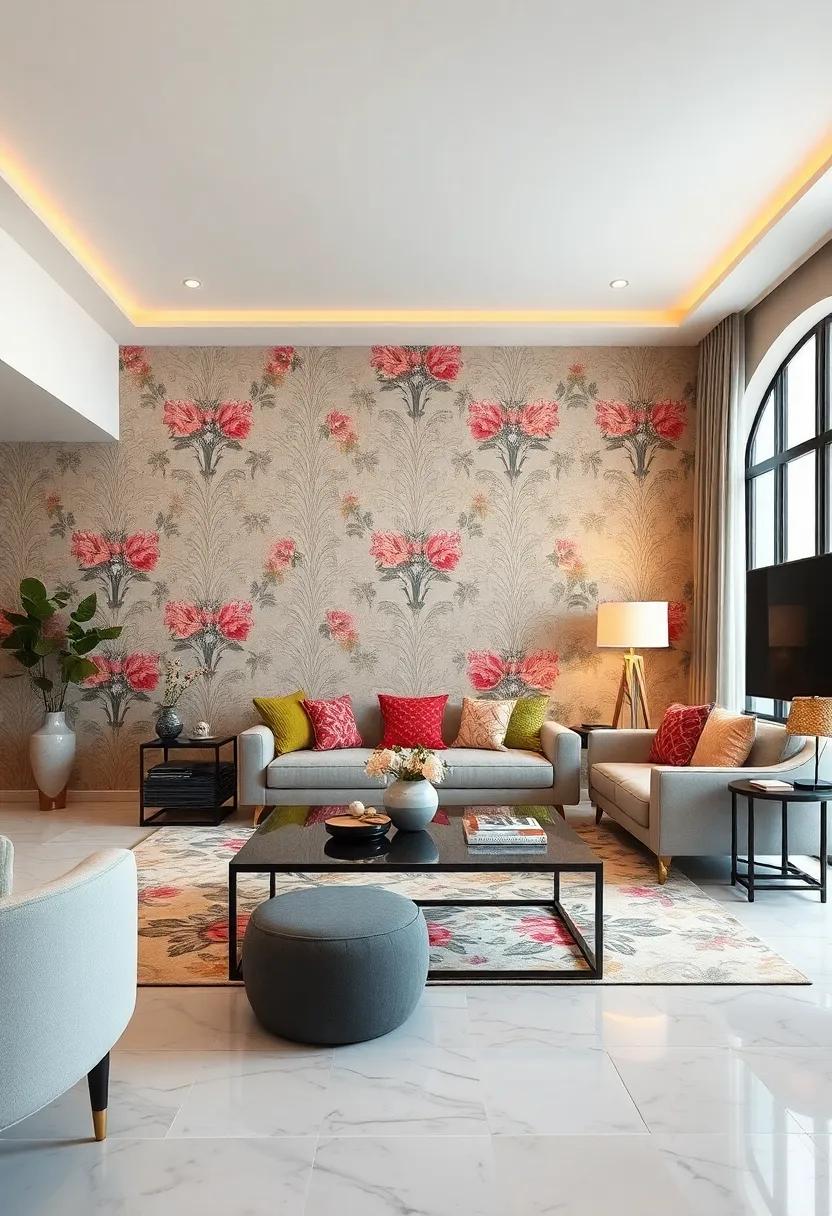 Floral Damask: Opt for a classic damask pattern featuring floral elements that offer timeless elegance and sophistication to your space