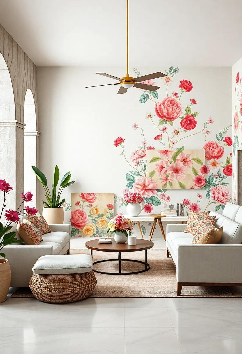 Mediterranean Vibes: Channel sun-drenched terraces with floral wallpapers that reflect the beauty of Mediterranean gardens and vibrant landscapes