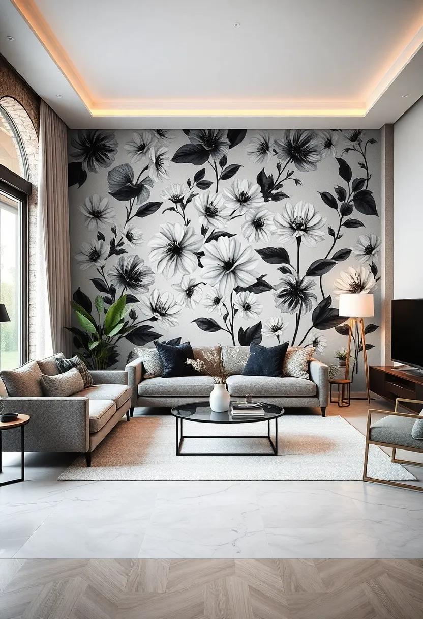 Monochrome Blooms: Achieve elegance with a sophisticated black-and-white floral print that brings modernity and classic beauty together seamlessly