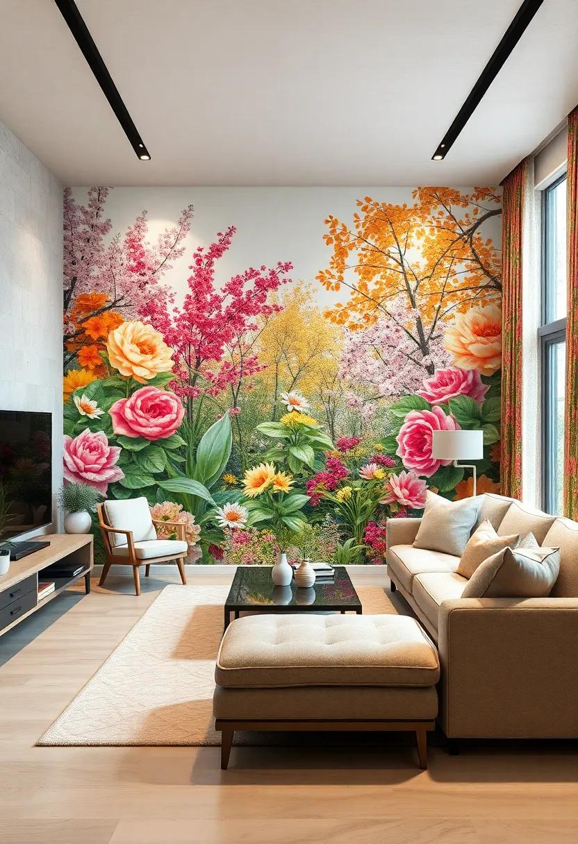 Seasonal Garden: Choose wallpaper that showcases a stunning garden throughout the season, making your living space feel perpetually lively