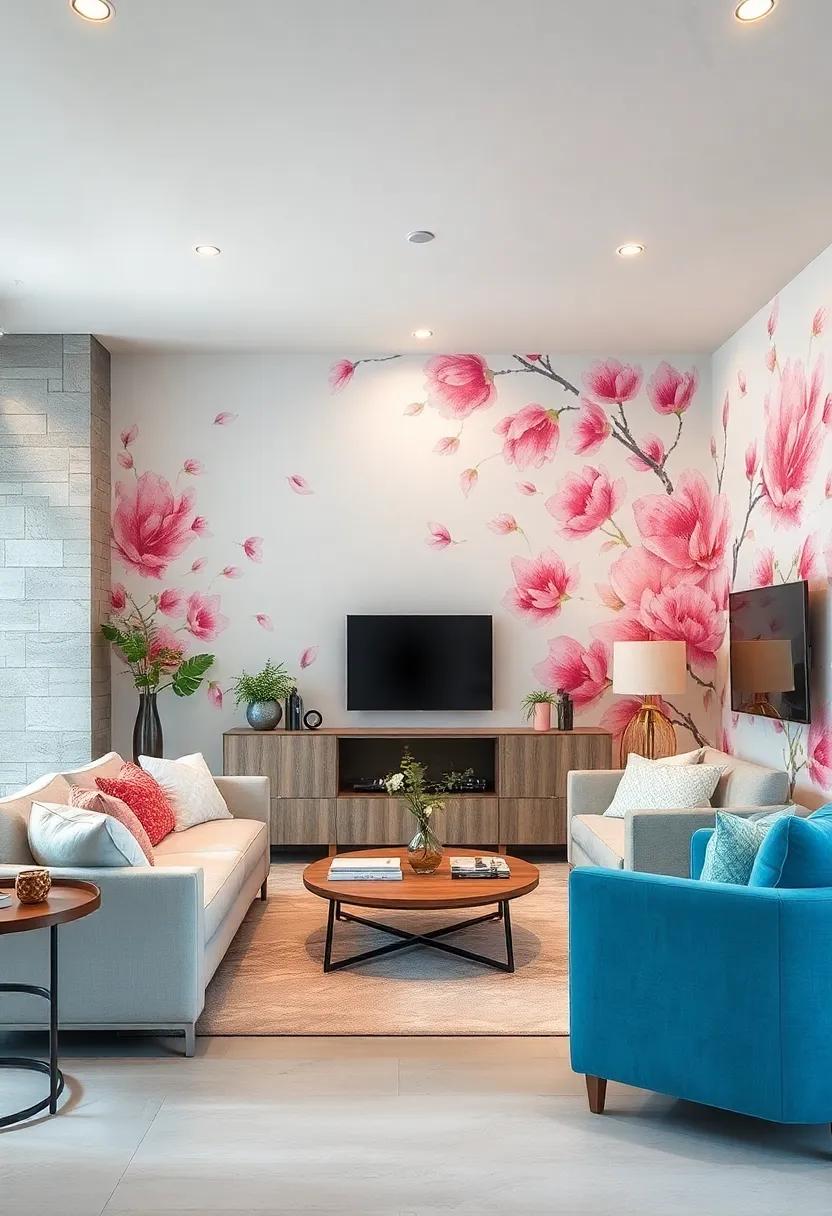 Watercolor Wonder: Transform your walls with soft,dreamy blossoms painted in watercolor style for a serene and artistic atmosphere