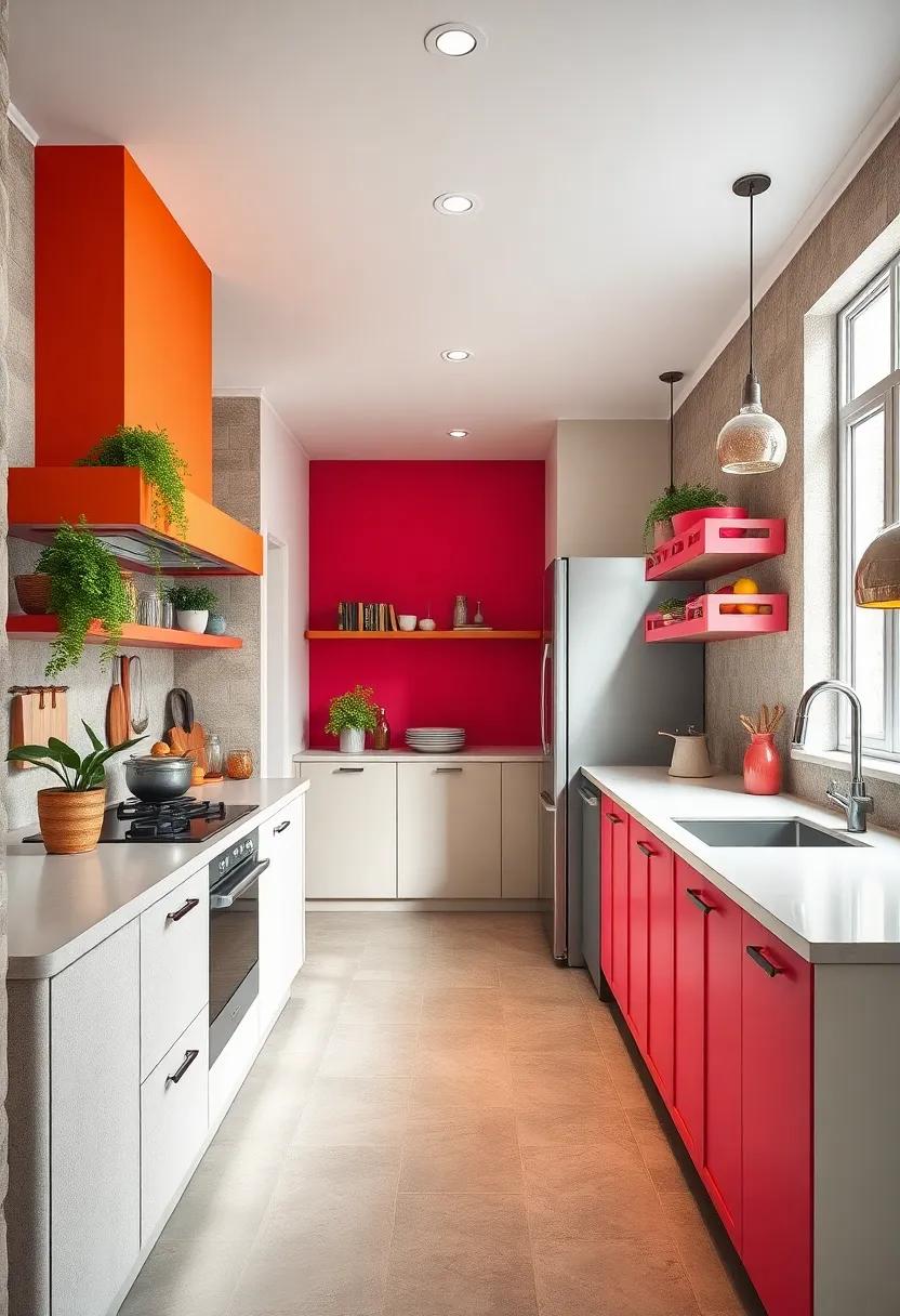 Bold⁢ Color Choices: Use vibrant paint or wallpaper ⁢to‍ add a pop of‌ color, transforming the‌ narrow space into a lively ‍culinary haven
