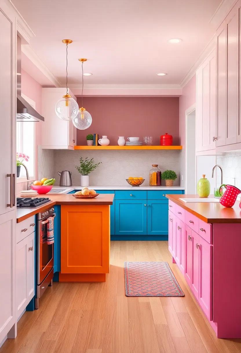 Bright and⁣ Bold: A vivacious ⁢galley kitchen featuring a colorful island adorned with playful accents, bringing ‌energy and joy to the heart of your ⁢home