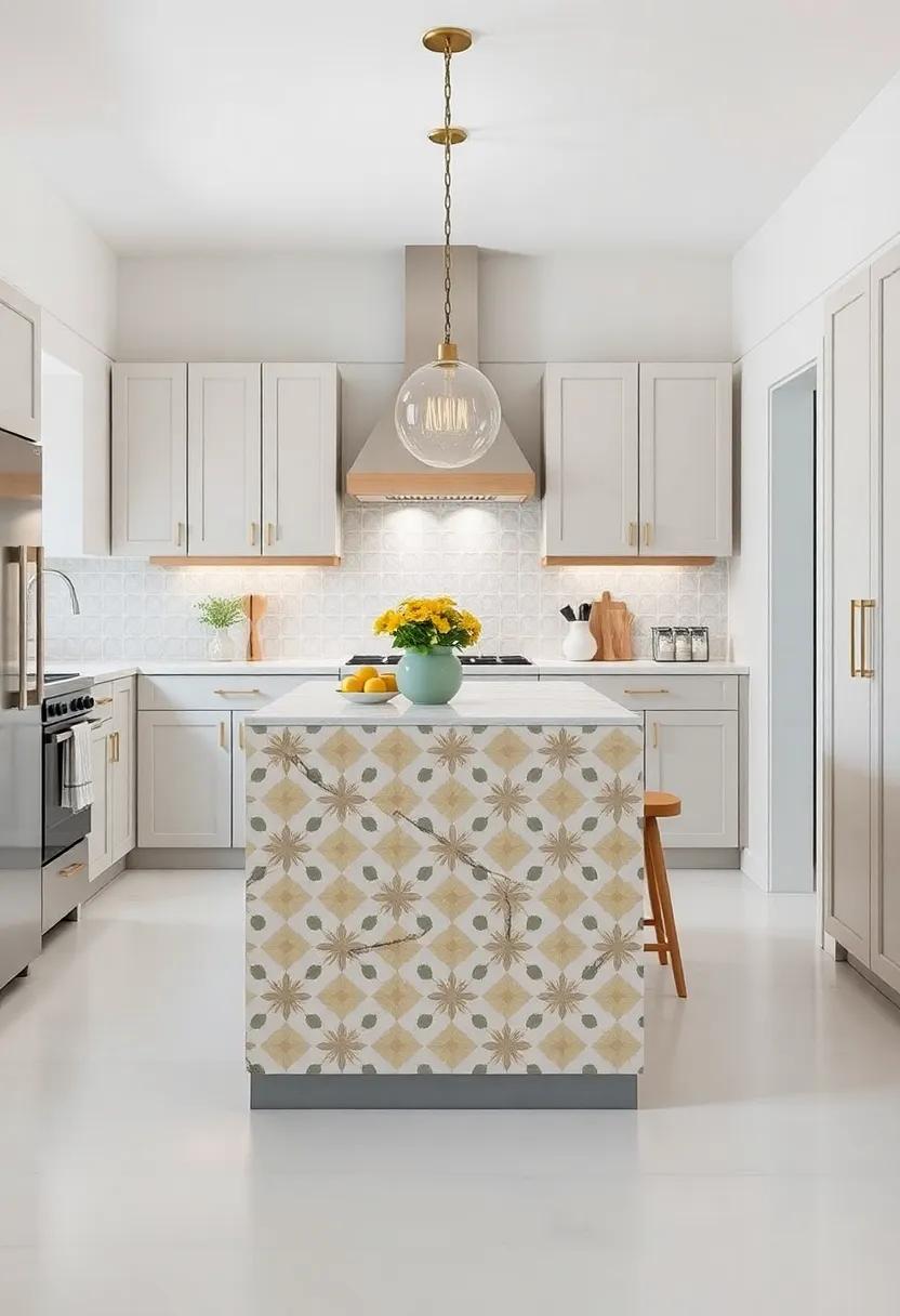 Playful Patterns: ‍A whimsical galley kitchen featuring a⁤ patterned⁣ island ‍that contrasts with solid cabinetry, ‍adding ‍a⁢ touch ‌of⁢ fun and ​creativity to your cooking ‍space