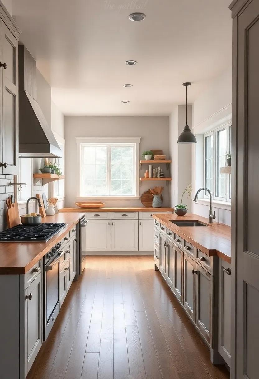 Rustic ‌Charm: A cozy, ⁣farmhouse-style galley⁣ kitchen ‌where reclaimed wood accents and‍ a distressed island⁣ create an inviting atmosphere ‌filled with warmth and comfort