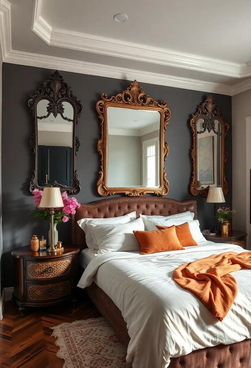 Antique Mirrors: Hang ornate,vintage mirrors to reflect light and create an illusion of space while adding a touch of elegance