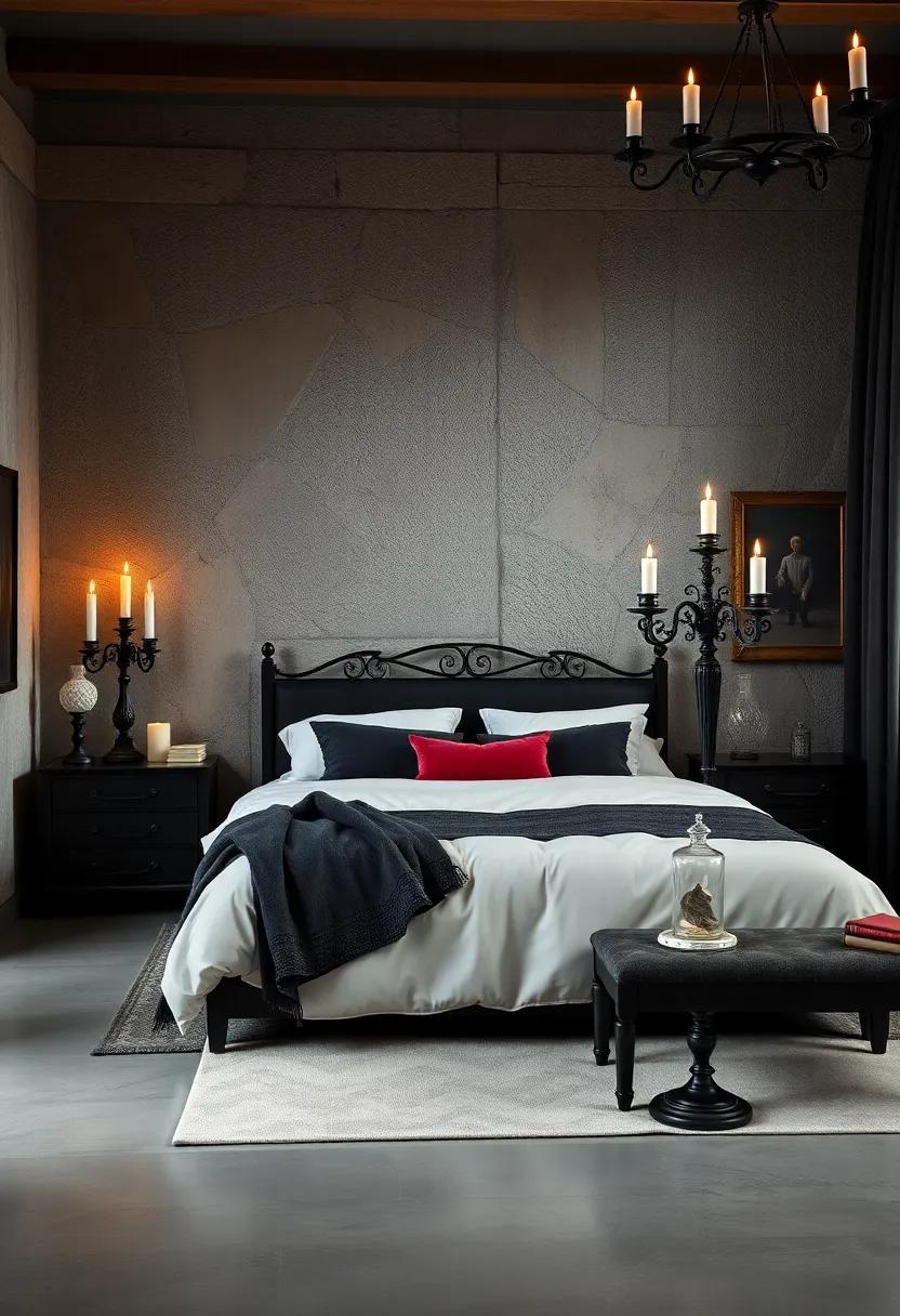 Candles and Candelabras: Use an array of candlesticks and ornate candelabras to cast flickering shadows, enhancing the gothic ambiance