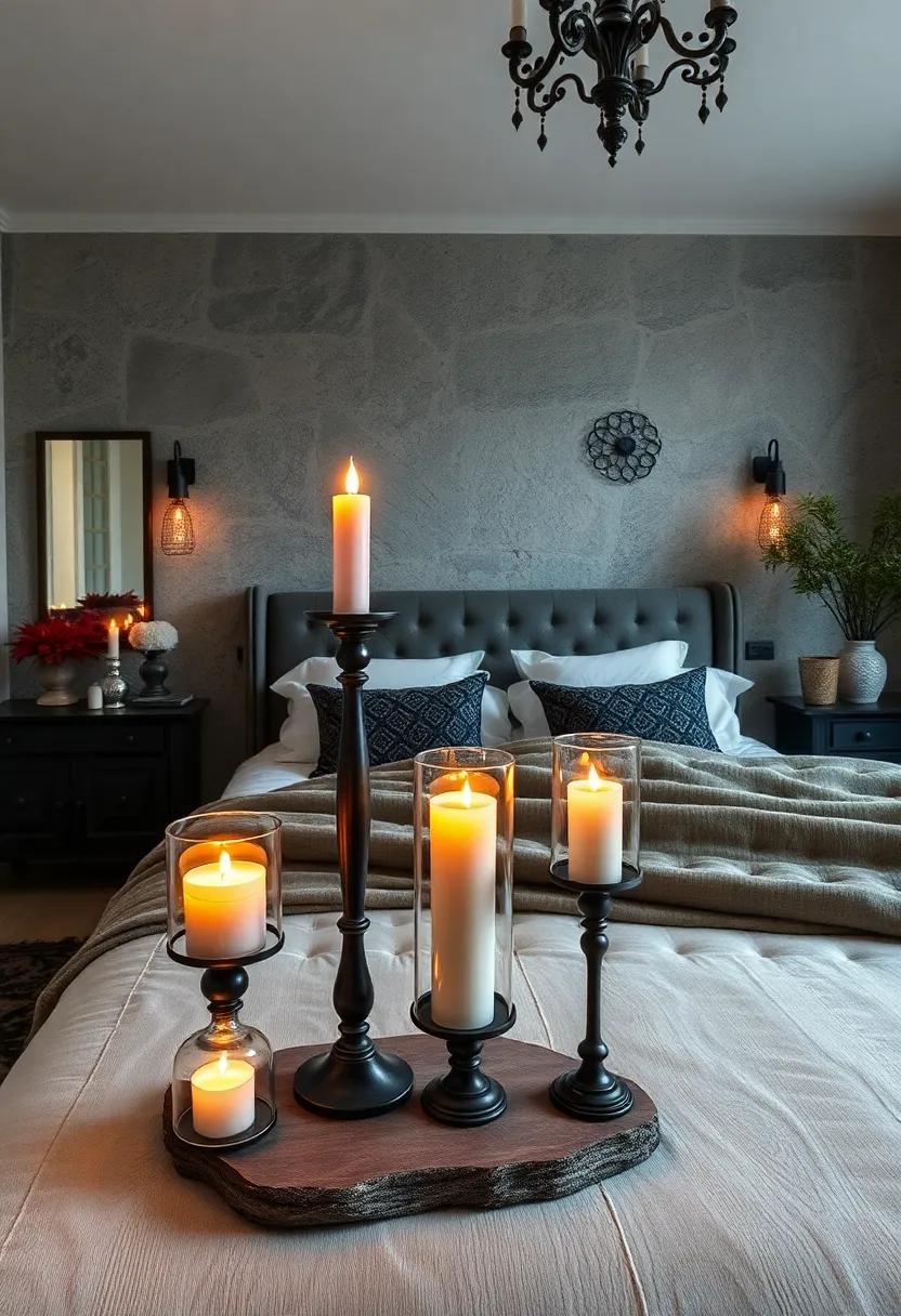 Candlestick Holders: be creative with unique candlestick holders that fit your style, providing soft light and gothic charm