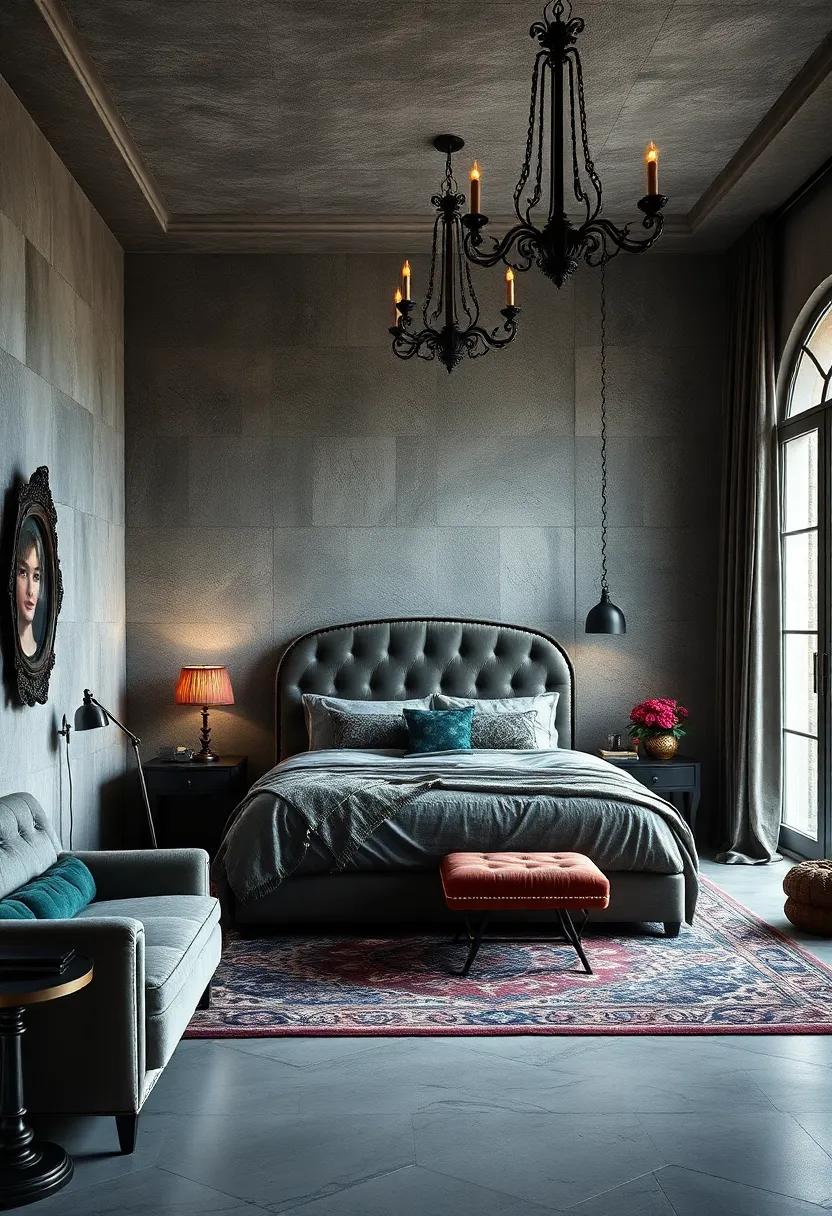 Gothic Fabrics: use fabrics like damask or brocade for upholstery and curtains, which can heighten the gothic atmosphere with their intricate designs