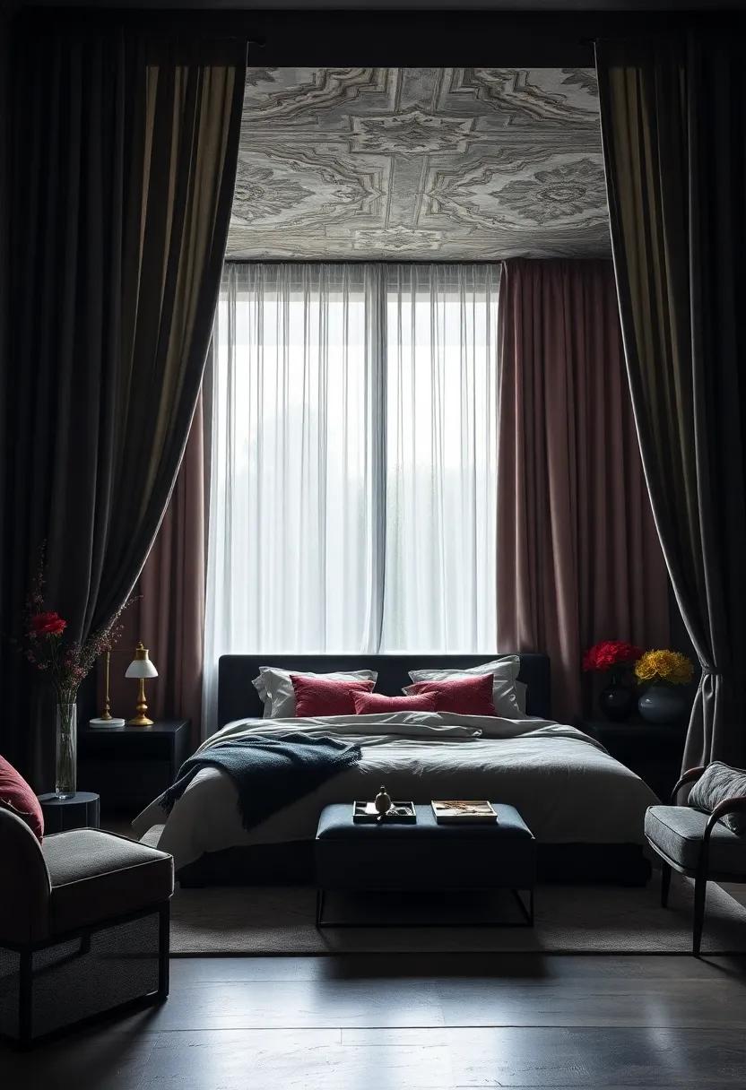 Heavy Drapery: Choose thick, luxurious drapery that can be drawn closed to create a dark, cozy sanctuary when desired