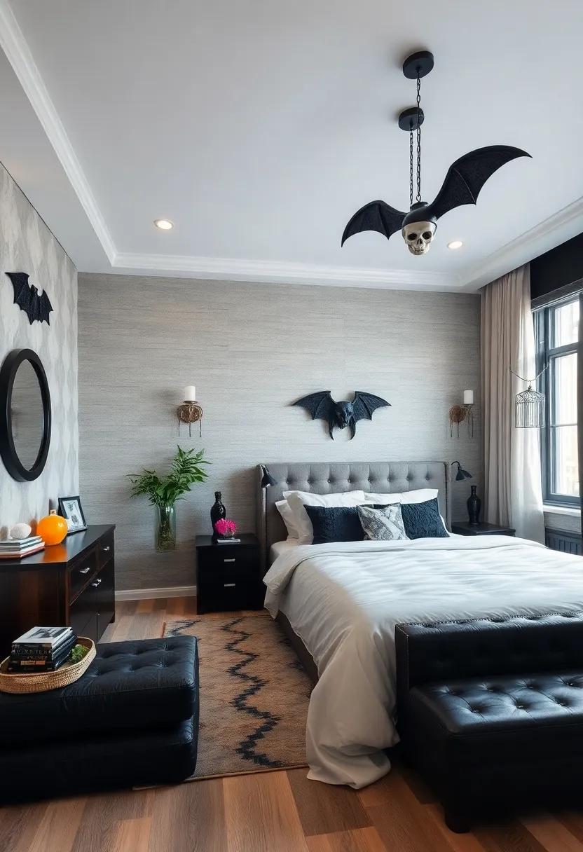 Skulls and Bats Decor: Introduce quirky elements like decorative skulls or bat motifs to playfully embrace the gothic theme without being overly macabre