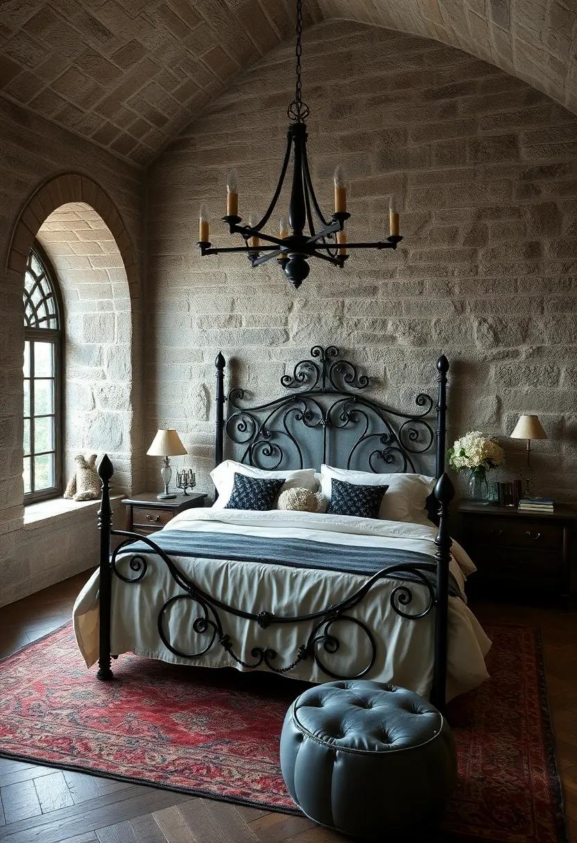 Wrought Iron Accessories: Add wrought iron details, from curtain rods to bed frames, to reinforce the strong, medieval aesthetic of your space