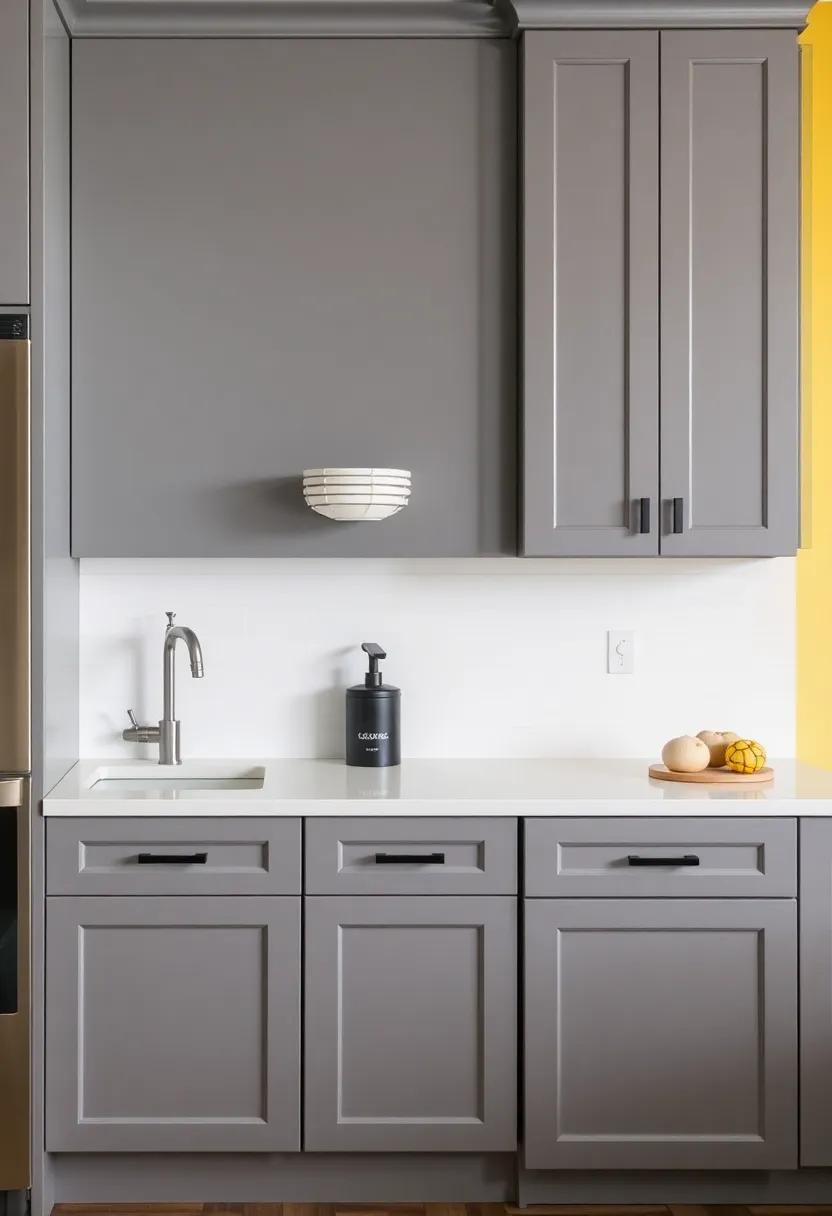 Black Hardware Details: Employ ​black cabinet pulls and knobs to provide ‌a striking contrast ​against both gray and yellow