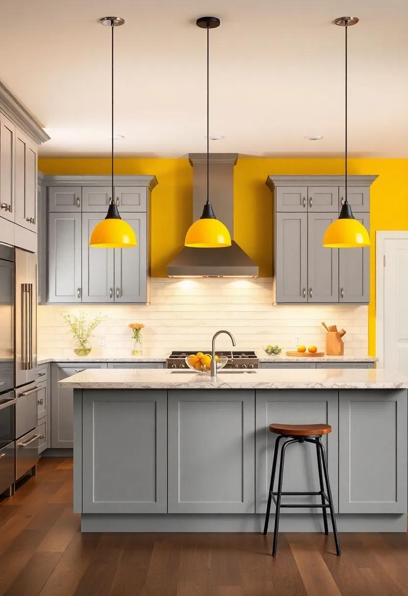 Festive Lighting: Opt for cheerful yellow pendant lights above the kitchen island for a splash of ⁣joy without overwhelming the space