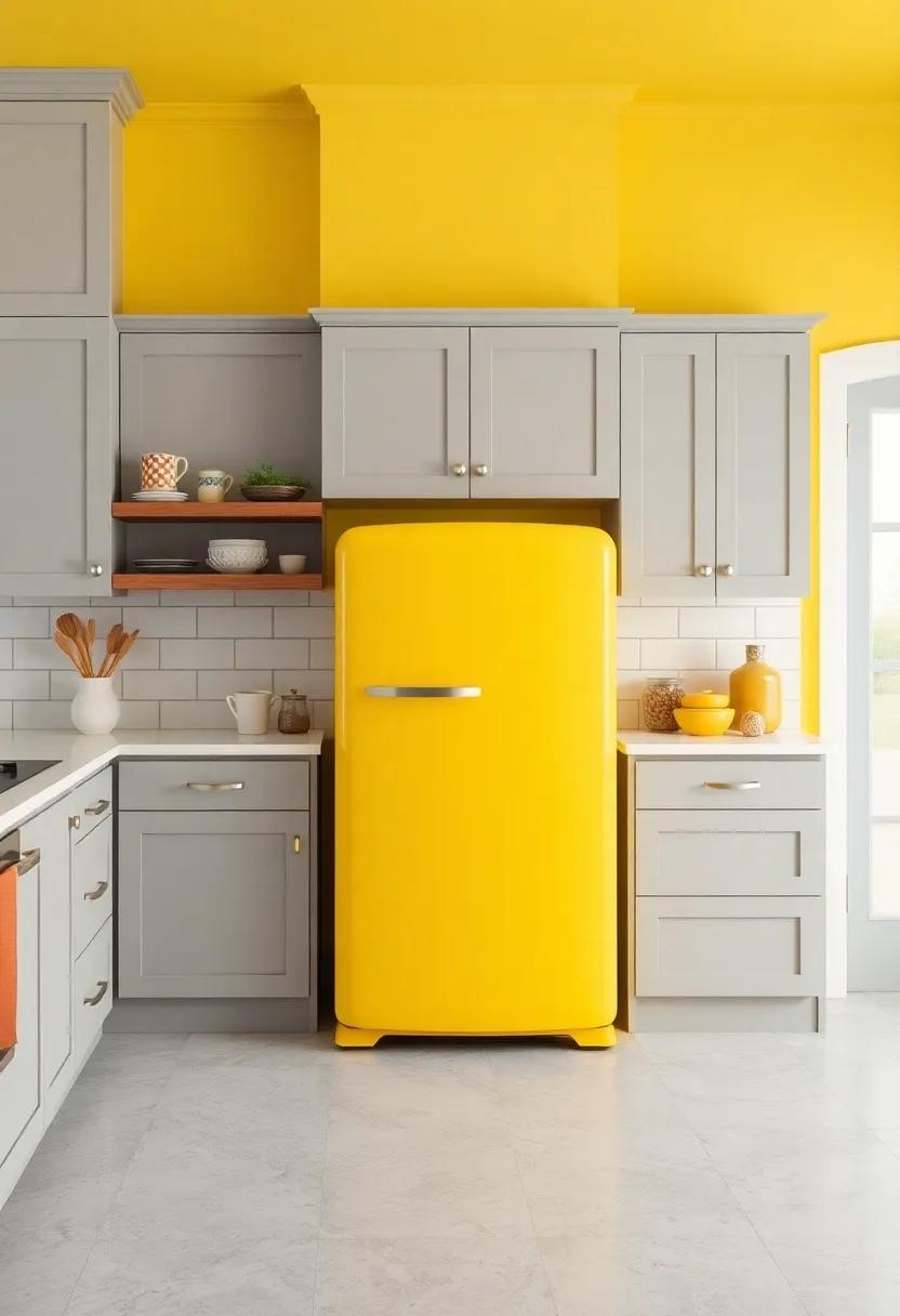 Statement Fridge: Choose a retro ​yellow refrigerator as a focal point to bring personality to⁤ the gray kitchen