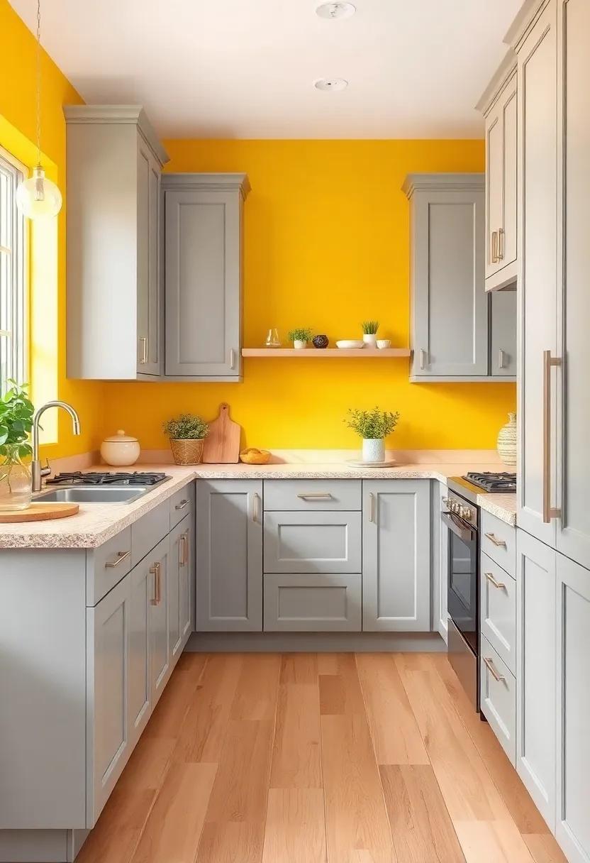 Artistic Wall Art: Hang artwork ‍featuring a blend of gray and yellow to create an inspiring‍ focal point in the kitchen