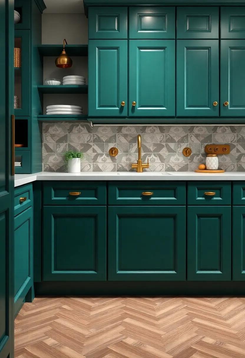 Classic Elegance: Use teal green cabinets along with vintage brass hardware to infuse ⁢a touch of timeless elegance into your kitchen ‍design