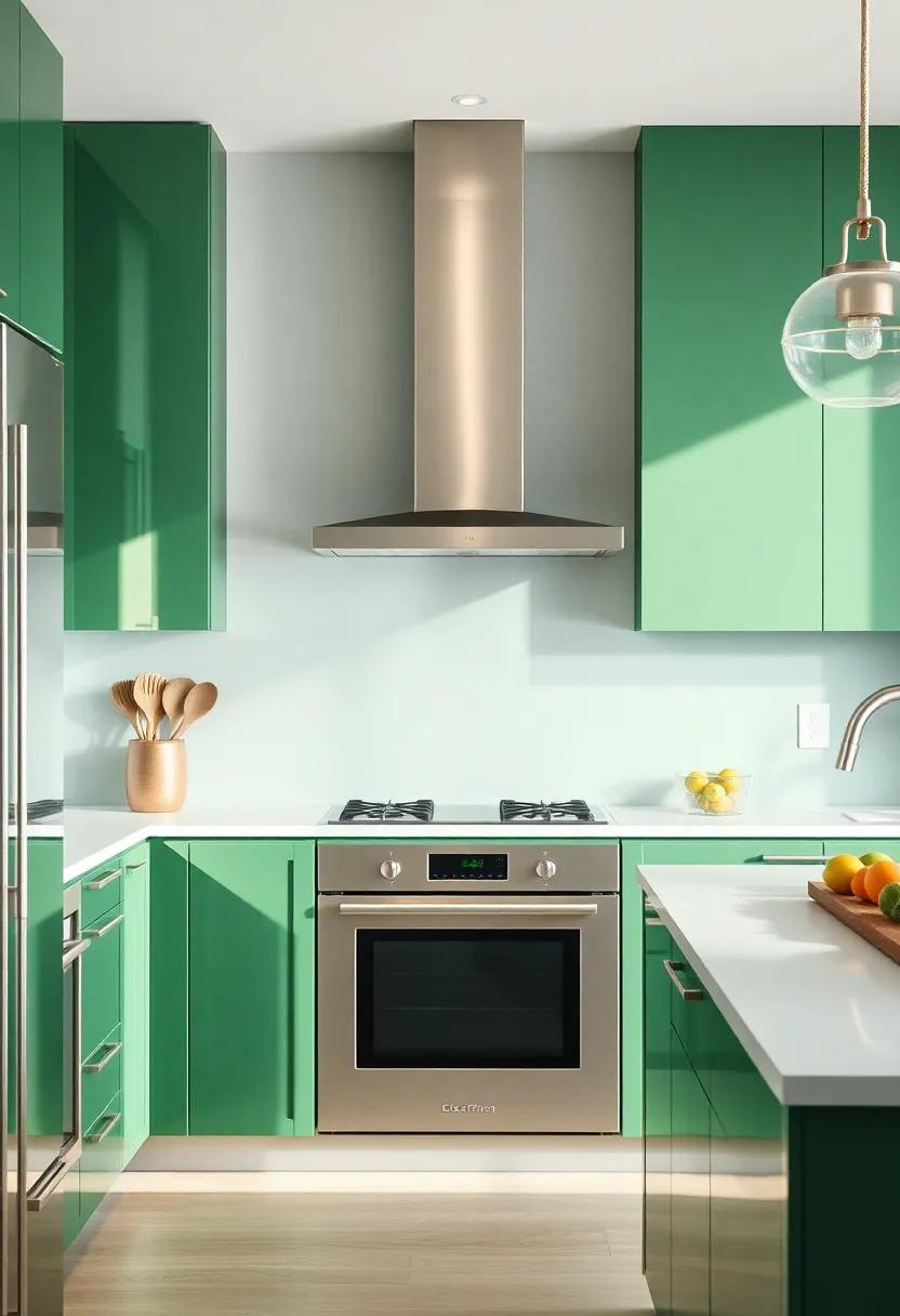 Contemporary Fusion: ⁣Opt for high-gloss ‌forest green cabinets ‍alongside modern‍ stainless steel⁢ appliances ‍for a sleek,⁢ contemporary kitchen look