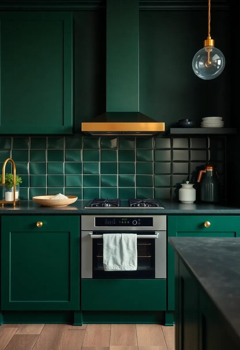 Dark and Dramatic: Choose deep olive green cabinets for a⁢ bold ​statement,complemented by gold fixtures that add a‍ glamorous touch