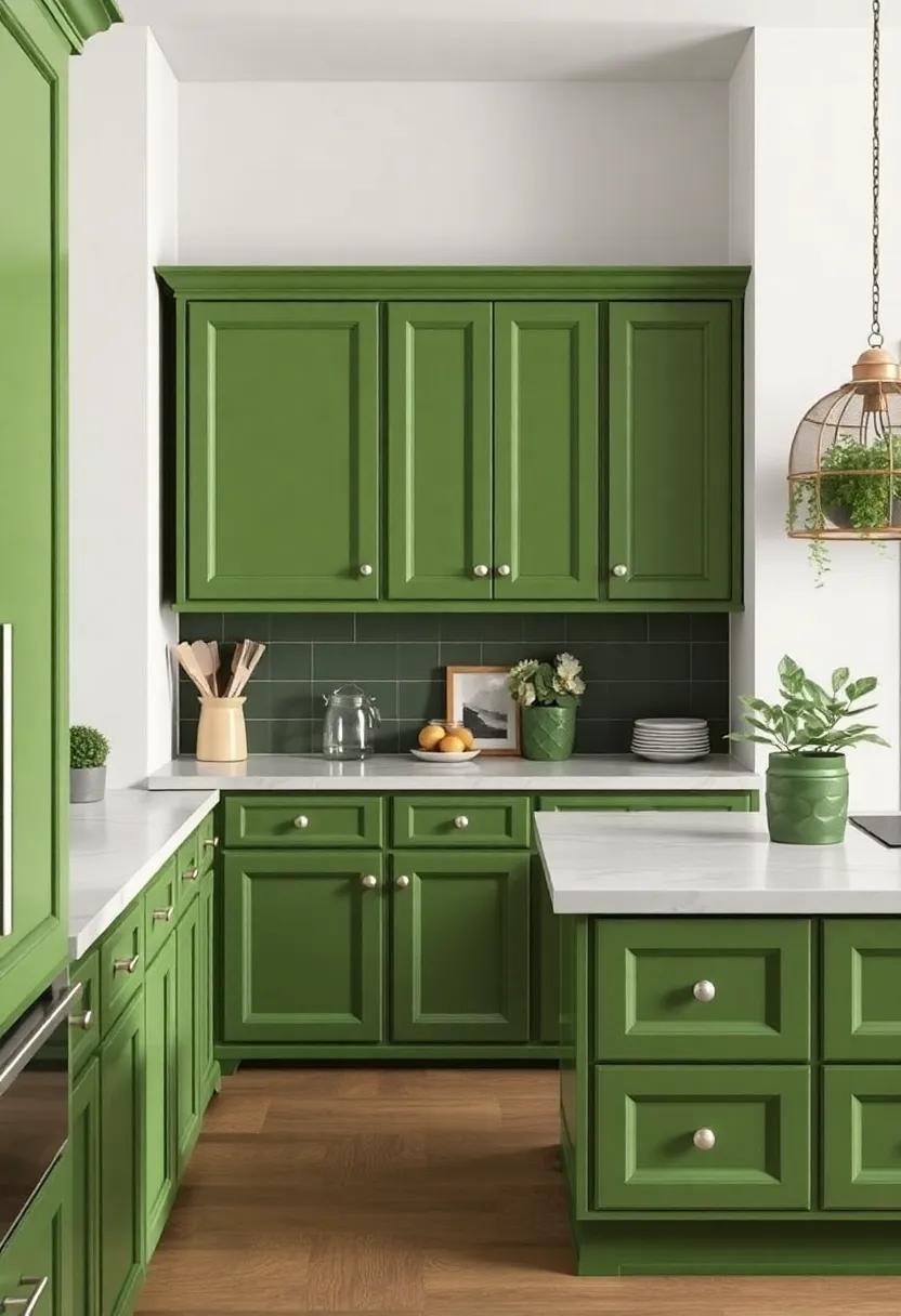 Eclectic Touch: Mix and match cabinetry​ styles ⁣by incorporating green-painted furniture⁣ pieces to personalize​ and‌ add character to your⁣ kitchen