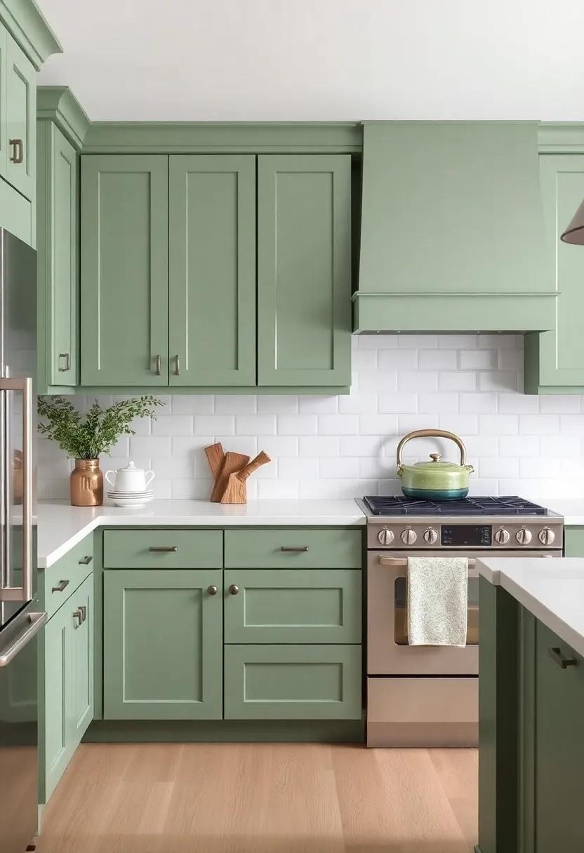 Farmhouse ⁣Flair: embrace a‍ soft, muted green with shaker-style cabinets ‍to create a welcoming, farmhouse-style kitchen