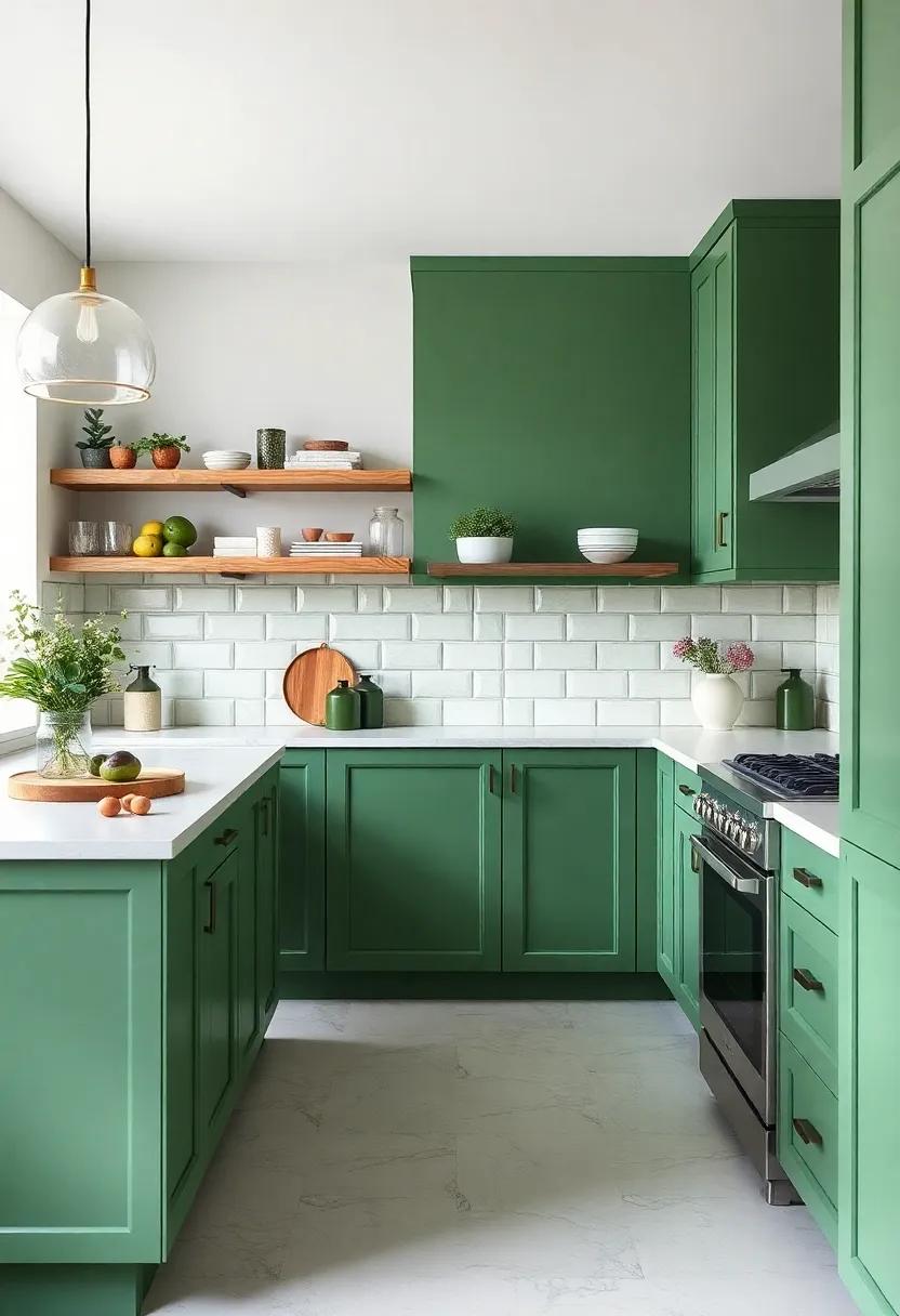 Monochrome Magic: Create​ a monochromatic look with⁤ shades of green, from ‍your cabinets⁤ to your accessories, for a​ seamless and stylish effect