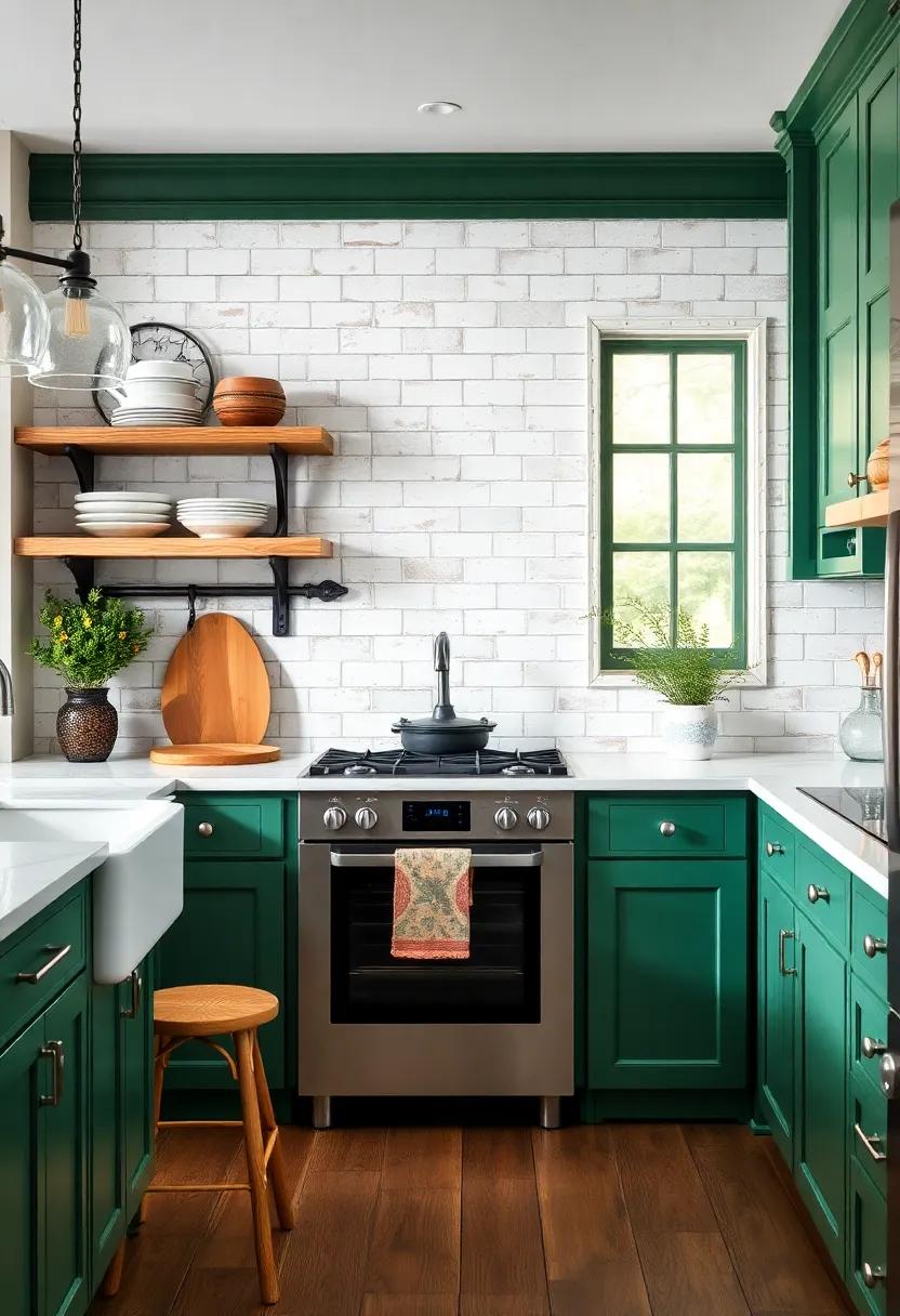 Rustic Retreat: ⁢Incorporate distressed‍ green cabinets with open‌ shelving to achieve a cozy,farmhouse-inspired kitchen