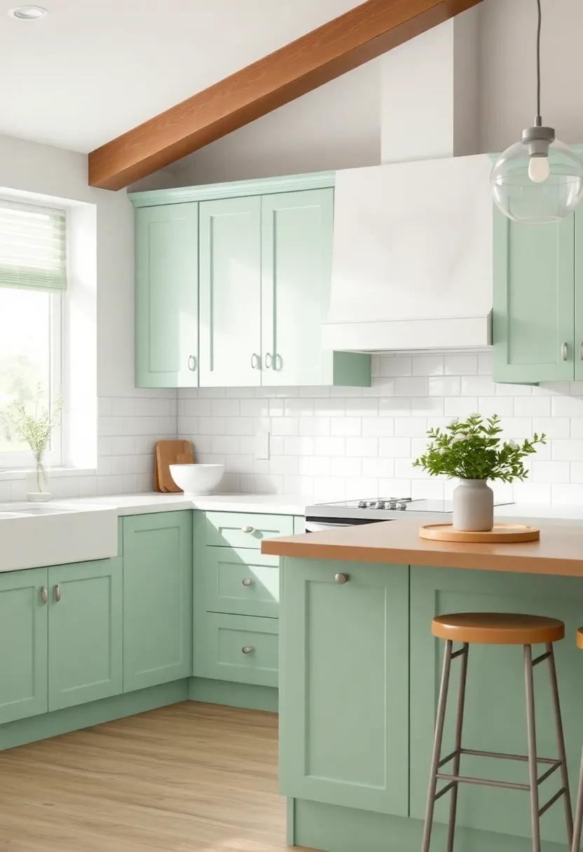 Soft Pastels: Light mint green cabinets create a‌ refreshing ambiance, perfect for a light-filled kitchen ⁢that feels airy and inviting