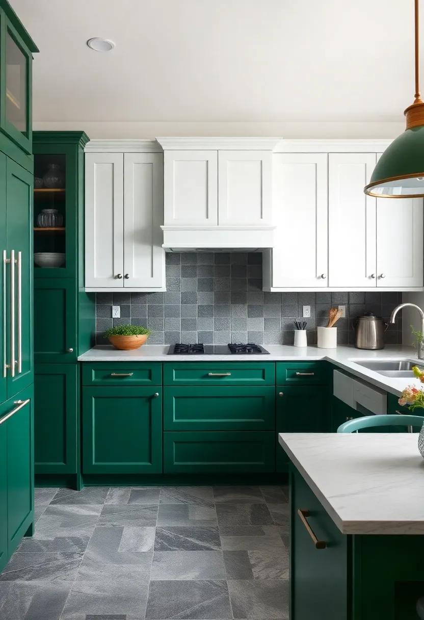 Two-Toned Delight: Experiment‌ with two-tone cabinets by mixing forest‍ green lower cabinets⁣ with white upper cabinets for depth ‍and visual interest