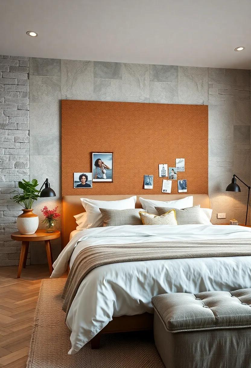 Corkboard Canvas: Opt for a corkboard-style headboard that offers a fun, functional space to pin photos, notes, and inspirations for personal flair