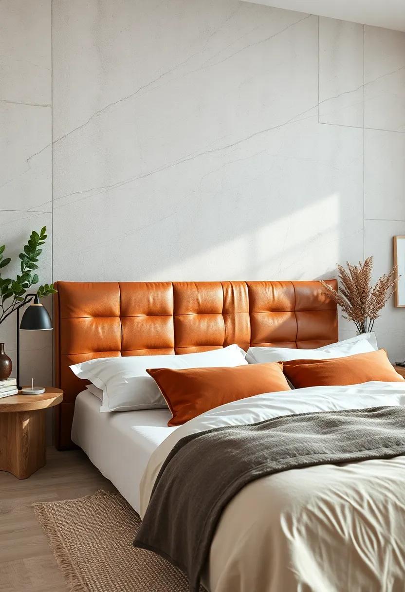 Eco-Chic Leather: A headboard wrapped in sustainably sourced leather introduces an air of luxury while remaining true to natural aesthetics