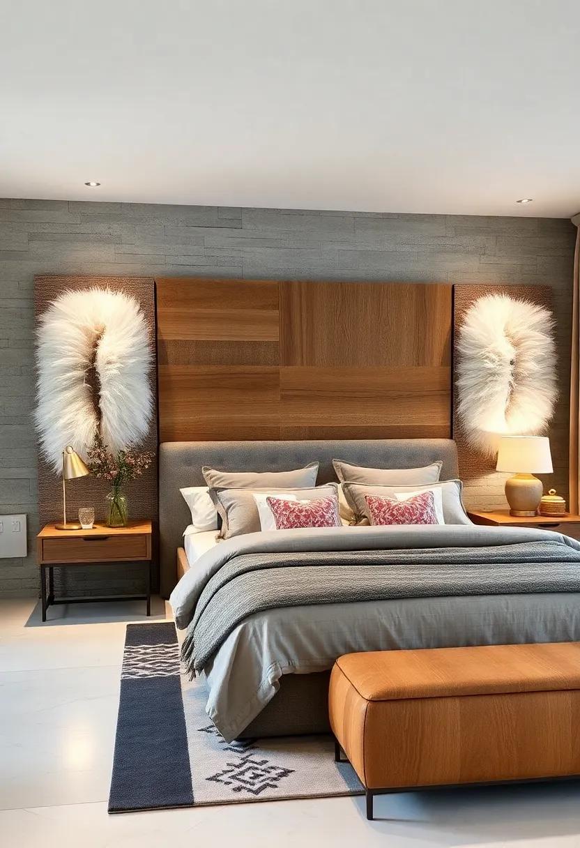 Faux Fur Accents: Combine natural wood with soft faux fur for a chic and cozy contrast, creating a headboard that feels like a hug every night