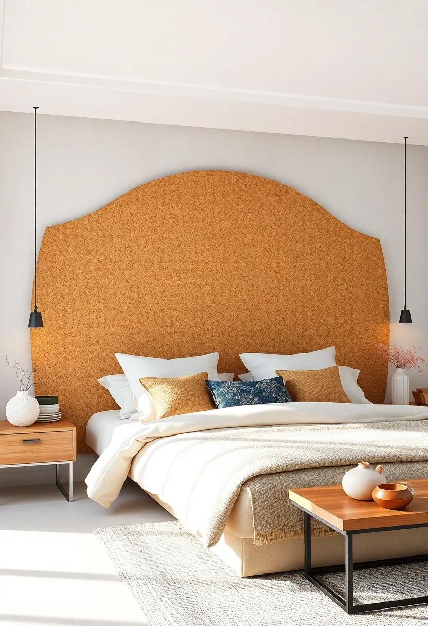 Natural Cork: Featuring soft contours and a unique finish, a cork headboard provides sound absorption while adding a natural, organic touch