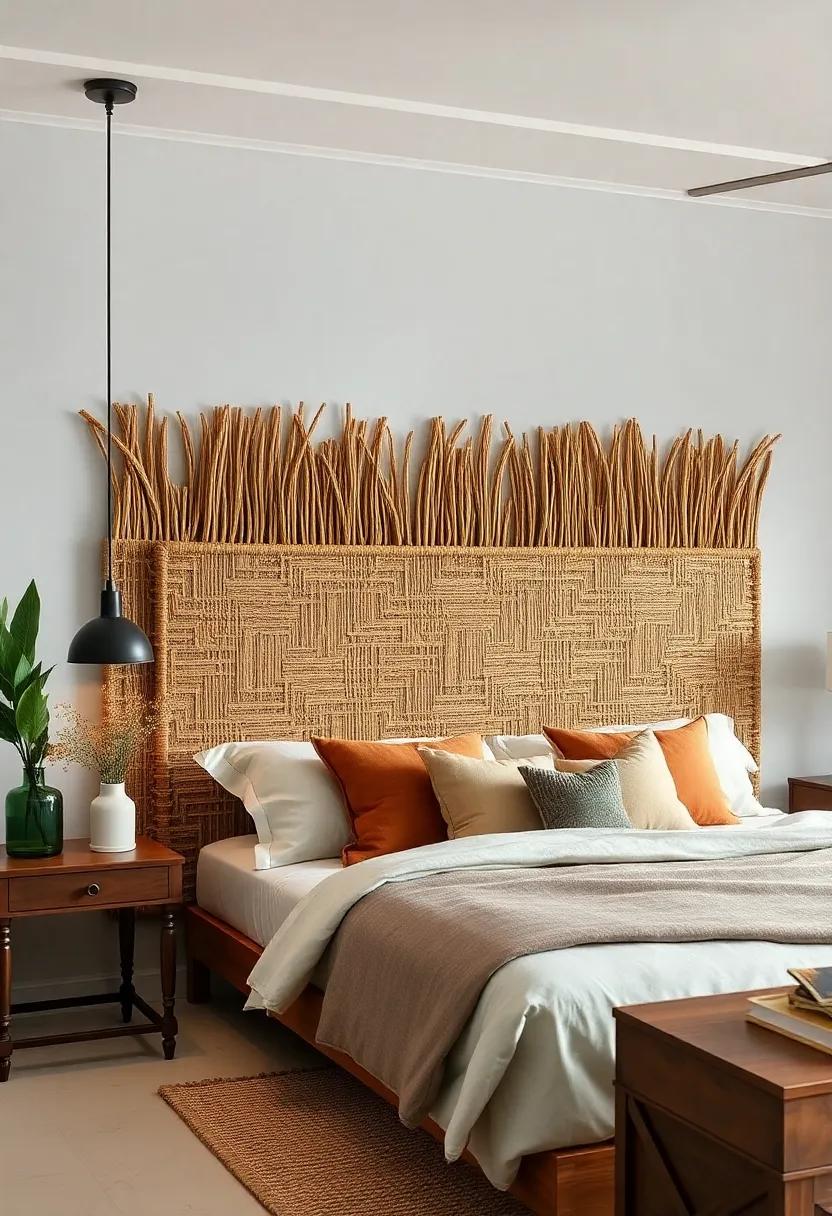 Sustainable Seagrass: This eco-friendly headboard brings a touch of coastal elegance, featuring a rich, earthy color palette that complements any décor
