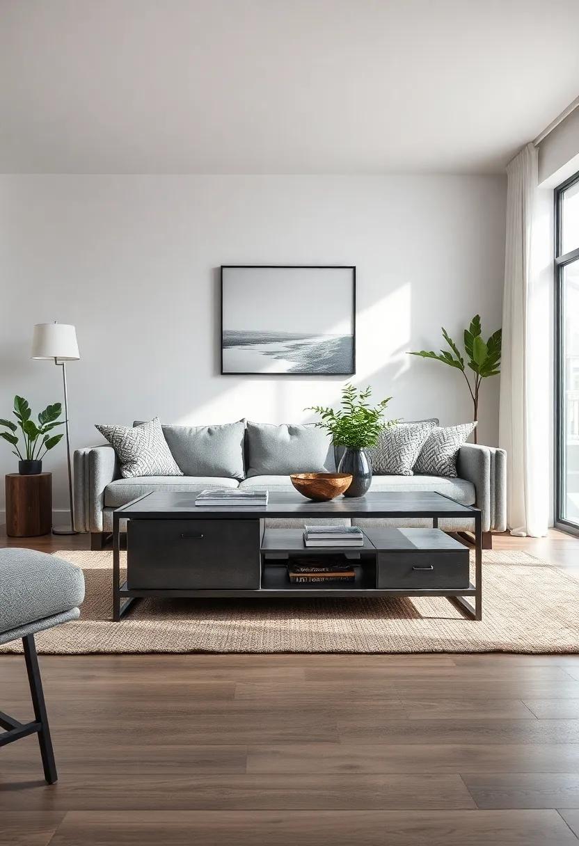 Coffee ⁢Table with Storage: Choose​ a coffee table made from repurposed metal that offers ⁤storage solutions, merging form ⁢with function