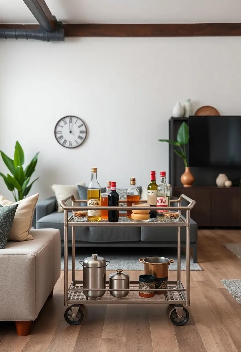 Create a Refreshment​ Station: Incorporate‍ a metal bar cart for drinks and snacks, making ⁤your living ‌space⁤ both functional and ⁢stylish ⁤for entertaining guests