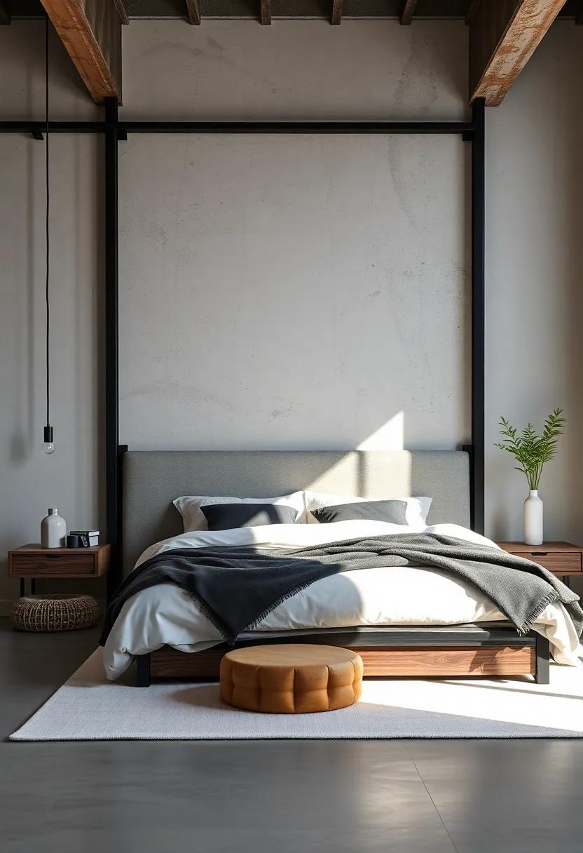 Fusion of Raw Materials and Cozy Comfort in Bedroom Decor