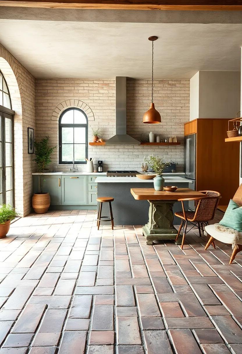 Reclaimed Brick Pavers: Spend time in a kitchen that exudes warmth and history with reclaimed brick pavers, perfect for both indoor and outdoor spaces