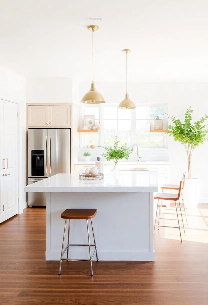 Highlight Natural Light: Position mirrors strategically near the island to amplify natural light and create an airy atmosphere