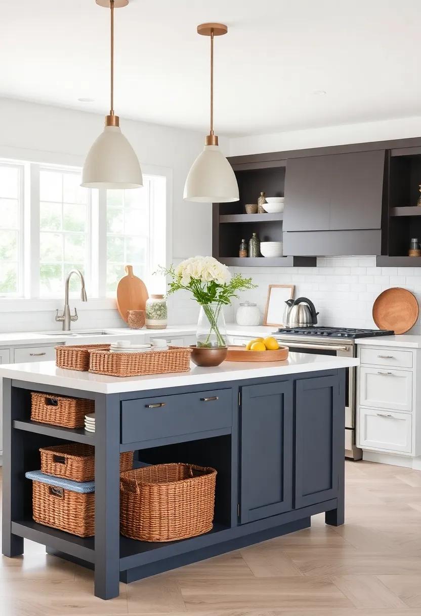 Incorporate Storage: add stylish baskets and decorative boxes to maintain organization while elevating your kitchen’s aesthetic