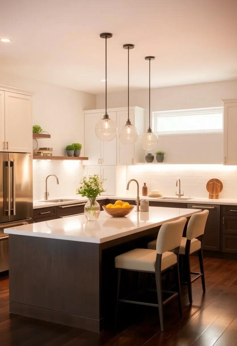 Layer Lighting: Mix ambient, task, and accent lights over your island for a warm and inviting atmosphere that enhances functionality