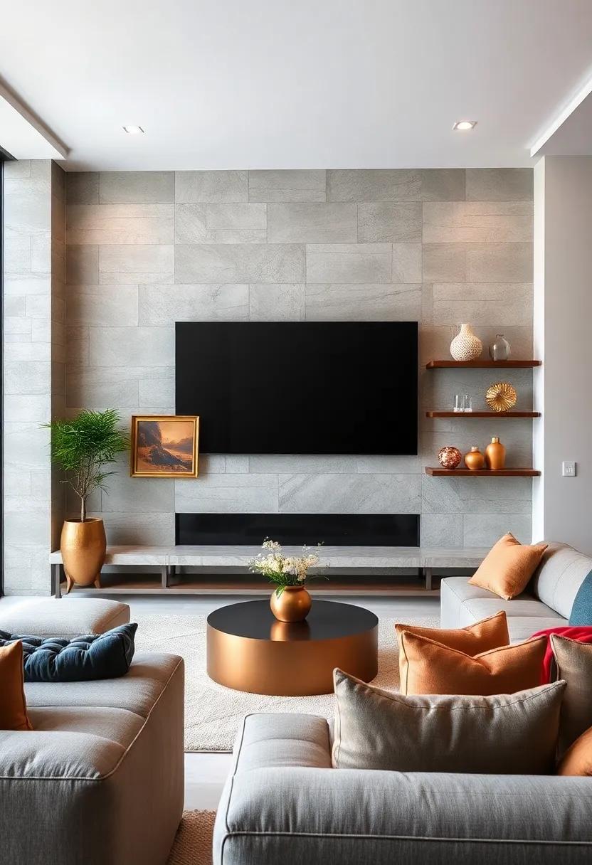 Copper and ‌Gold Accents: Incorporate metallic elements in frames, shelving, or⁤ decor items for a touch of luxury that⁢ enhances your TV area
