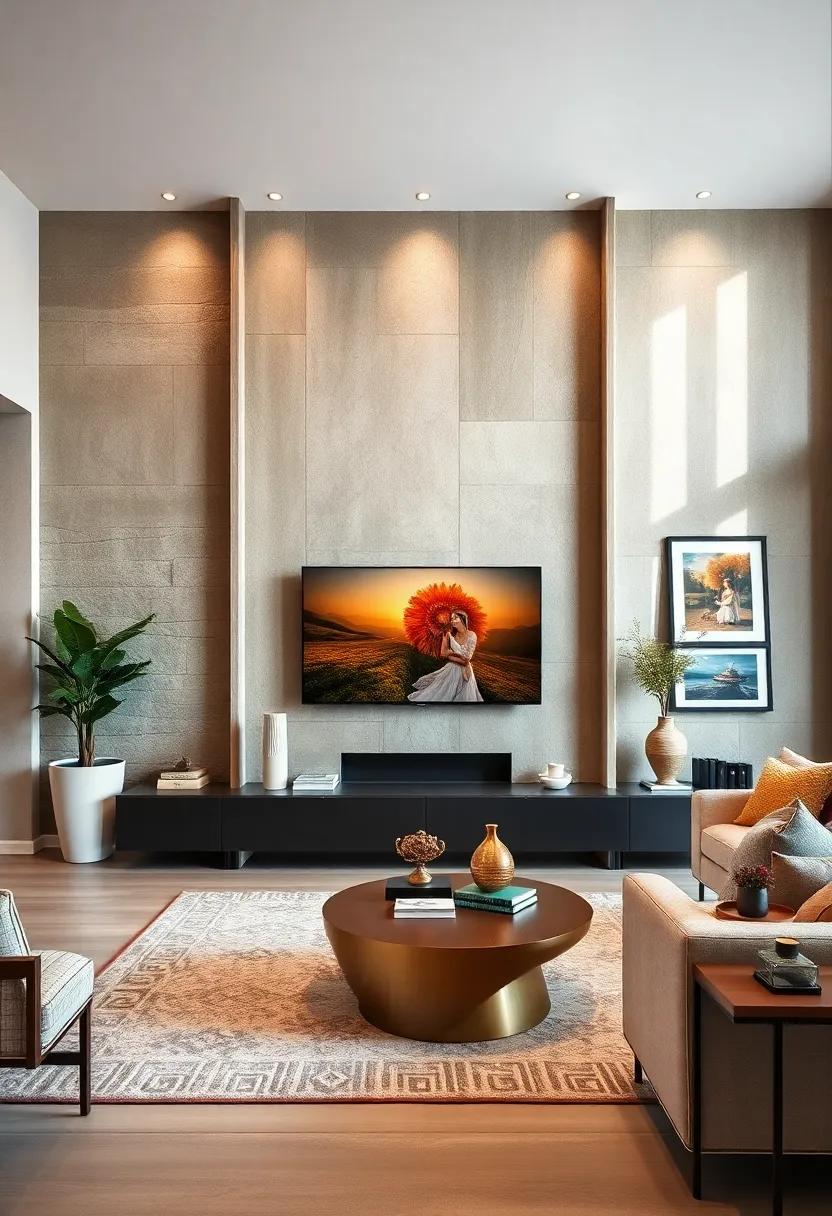 Gallery wall: Curate a collection of​ art pieces or family photos around your TV for ‌a‍ personal touch that ‌showcases ⁤your style and story